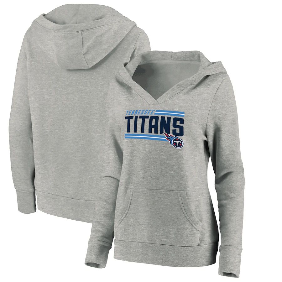 Women Tennessee Titans Fanatics Branded Heathered Gray On Side Stripe V-Neck Pullover Hoodie